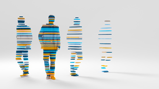 Abstract 3D render of a sliced male figure