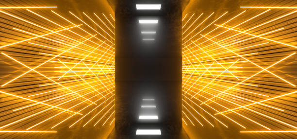 istock Dark tunnel with bright colored neon lights on a black background. 3d rendering image. 1300035759