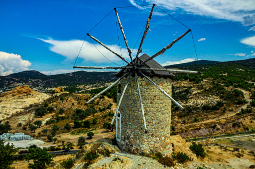 The windmill, Foca, Izmir, Turkey, the west of Izmir, on the Aegean coast, has been at the top of a hill near the sea.