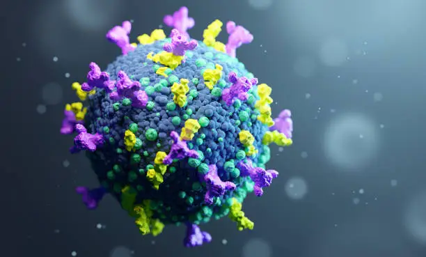 A mutating Virus that causes Coronavirus COVID-19. A virus with changing protein spikes. 3D illustration render.