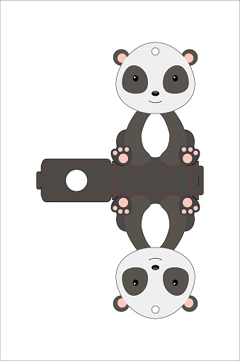 Cute easter egg holder panda template. Retail paper box for the easter egg. Printable color scheme. Laser cutting vector template. Isolated packaging design illustration.