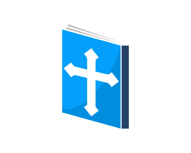 illustrazioni stock, clip art, cartoni animati e icone di tendenza di libro di religione con croce cristiana all'interno - cross shape built structure building exterior apartment