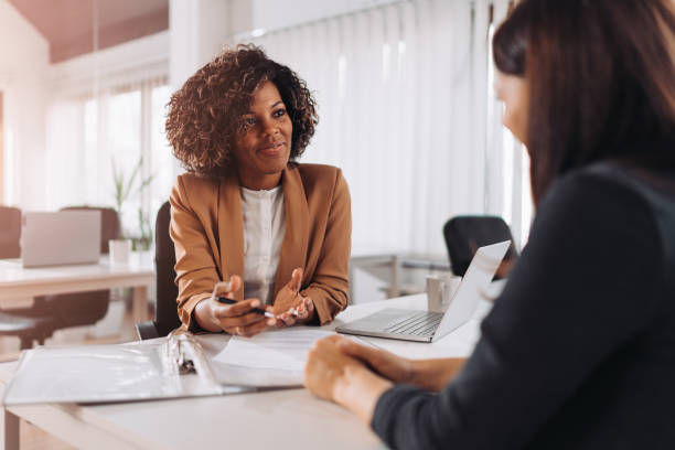 istock Young woman doing a job interview 1300052007