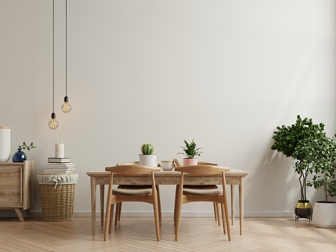 Modern dining room interior design with beige empty walls.3d rendering