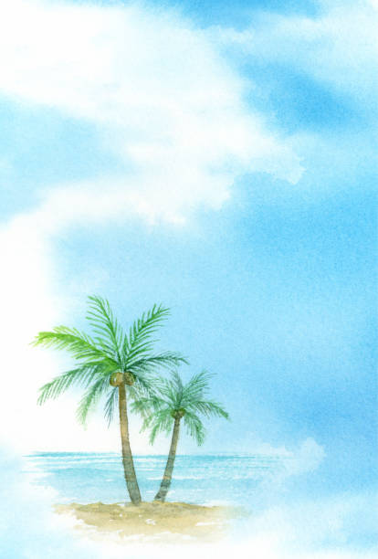 istock Watercolor illustration of palm tree landscape. 1300062358