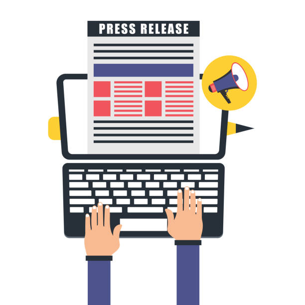 ilustrações de stock, clip art, desenhos animados e ícones de modern press release concept for web, on-line news - press release