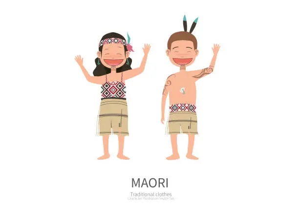 Vector illustration of Character in Maori traditional clothes.