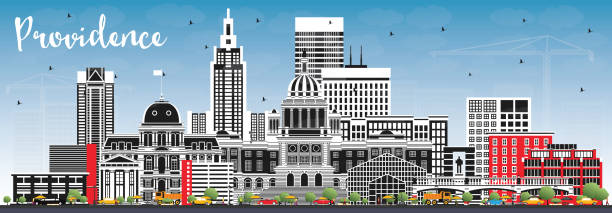 Providence Rhode Island City Skyline with Color Buildings and Blue Sky. Providence Rhode Island City Skyline with Color Buildings and Blue Sky. Vector Illustration. Providence USA Cityscape with Landmarks. Business Travel and Tourism Concept with Modern Architecture. providence house stock illustrations