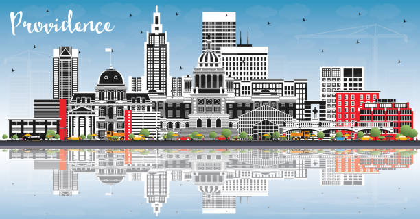 Providence Rhode Island City Skyline with Color Buildings, Blue Sky and Reflections. Providence Rhode Island City Skyline with Color Buildings, Blue Sky and Reflections. Vector Illustration. Providence USA Cityscape with Landmarks. Travel and Tourism Concept with Modern Architecture. providence house stock illustrations