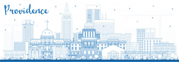 Outline Providenc Rhode Island City Skyline with Blue Buildings. Outline Providence Rhode Island City Skyline with Blue Buildings. Vector Illustration. Providence USA Cityscape with Landmarks. Business Travel and Tourism Concept with Modern Architecture. providence rhode island stock illustrations