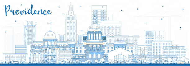 Outline Providenc Rhode Island City Skyline with Blue Buildings. Outline Providence Rhode Island City Skyline with Blue Buildings. Vector Illustration. Providence USA Cityscape with Landmarks. Business Travel and Tourism Concept with Modern Architecture. providence stock illustrations