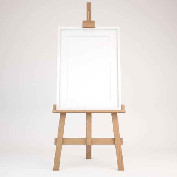 istock 3d rendering of wooden easel with picture frame 1300069208