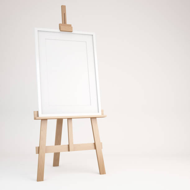 istock 3d rendering of wooden easel with picture frame 1300069211
