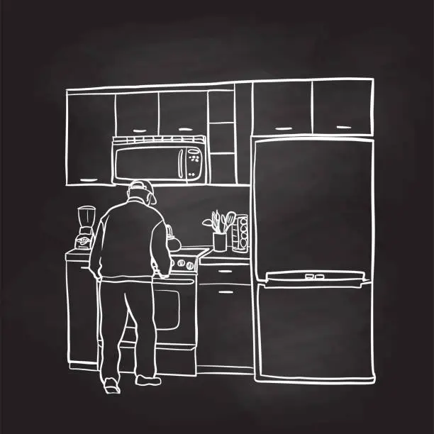 Vector illustration of Senior Man Independent Living Chalkboard
