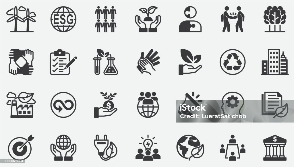 ESG, Icônes conceptuelles environnementales, sociales et de gouvernance - clipart vectoriel de Icône libre de droits