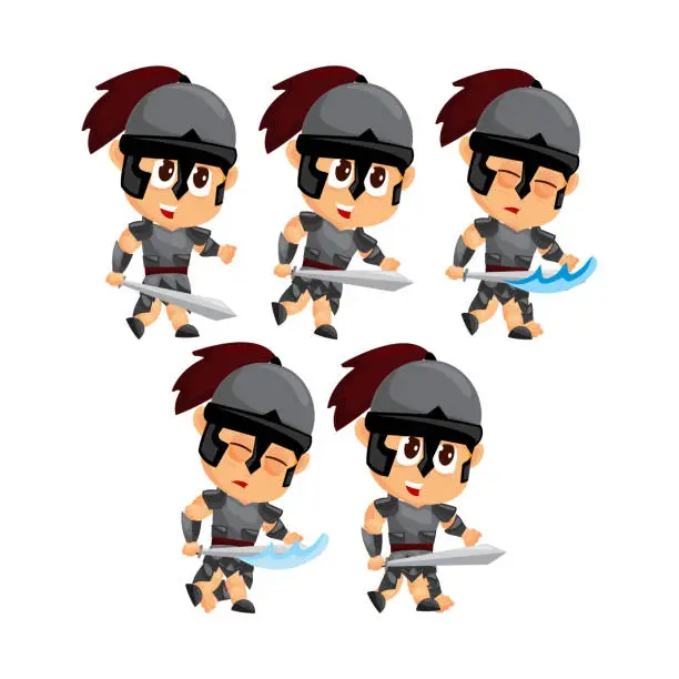 Vector illustration of Spartan Cartoon Attack Game Character Animation Sprite Template