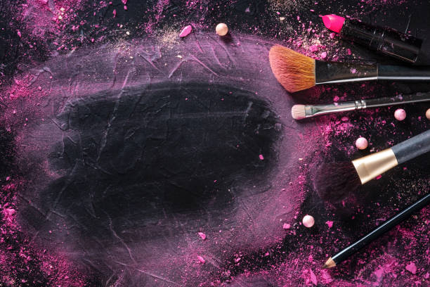 istock Make-up background with brushes and pearls. Makeup products and tools 1300079938