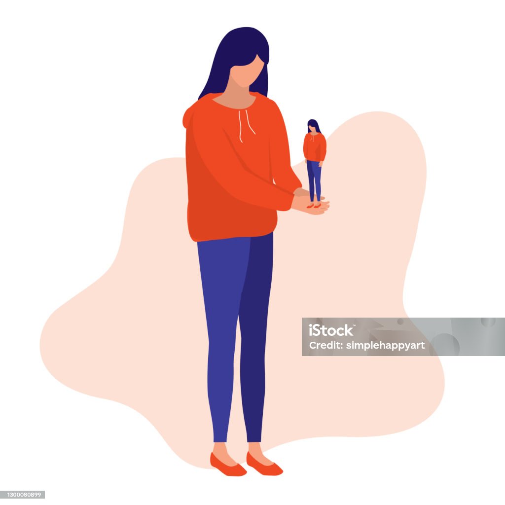Young Woman Seeing Herself Worthless Failure And Smaller Than She Really  Are Low Selfesteem Concept Vector Flat Cartoon Illustration Stock  Illustration - Download Image Now - iStock