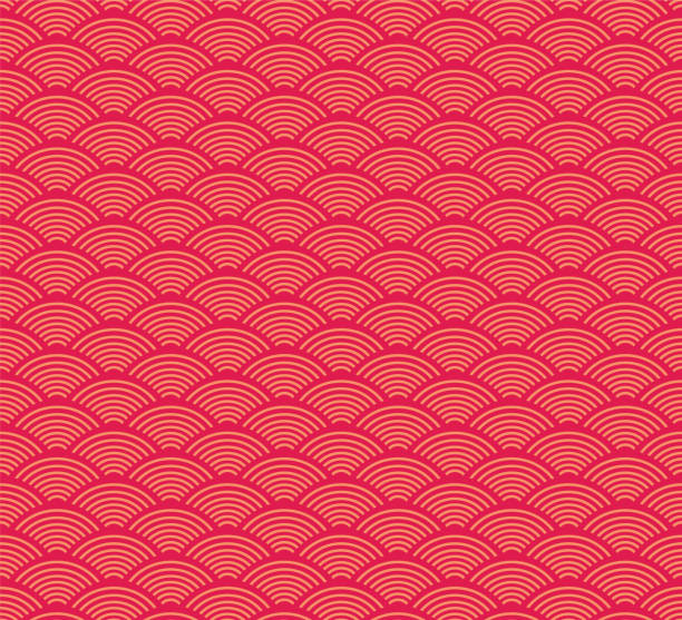 Chinese New Year Dragon Scale Seamless Pattern Background. Vector Illustration Flat Design. Chinese New Year And Chinese Ethnicity Design Concept. scalloped illustration technique stock illustrations