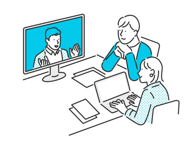online conference online conference, remote work business meeting stock illustrations