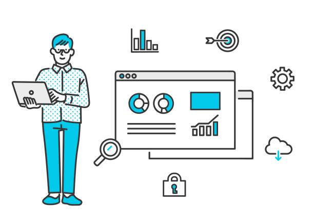 ilustrações, clipart, desenhos animados e ícones de análise de data - scrutiny analyzing finance data