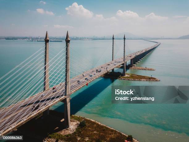 Aerial View Of Roadway And Bridges Stock Photo - Download Image Now - Penang State, Bridge - Built Structure, Malaysia