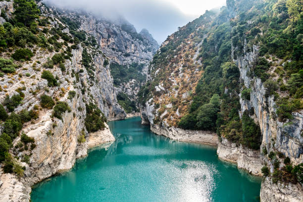 Verdon Gorge, Gorges du Verdon in French Alps, Provence, France Verdon Gorge, Gorges du Verdon, amazing landscape of the famous canyon with winding turquoise-green colour river and high limestone rocks in French Alps, Provence, France alpes de haute provence photos stock pictures, royalty-free photos & images