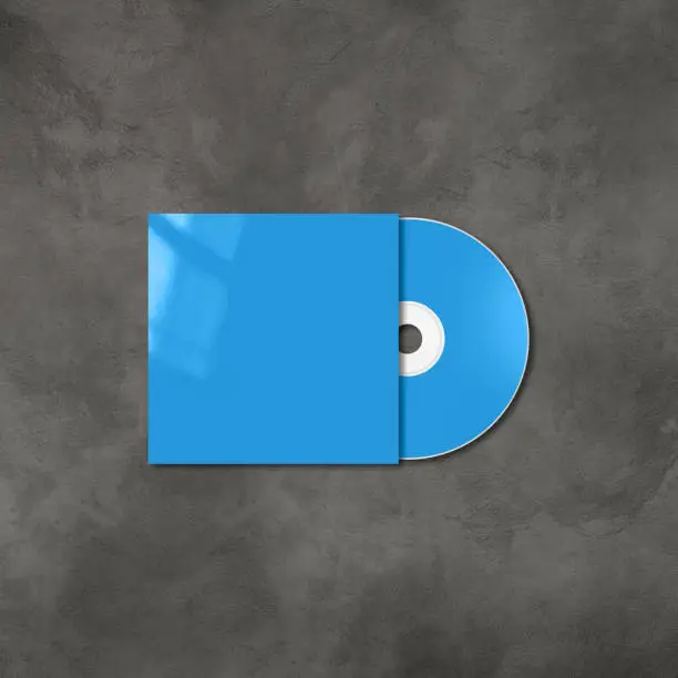 Blue CD - DVD label and cover mockup template isolated on concrete background