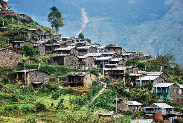 Village in the mountains in the Valley of the Helambu sindhupalchowk in Nepal