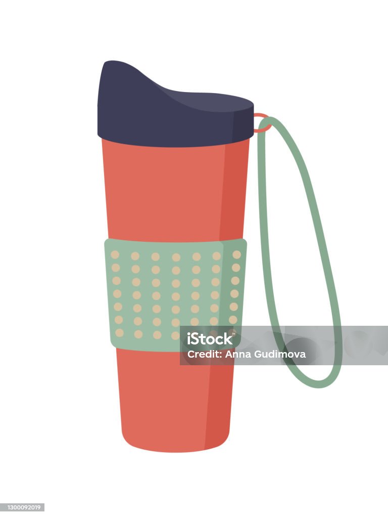 Reusable Cup Tumbler Or Thermo Mug With Cover Cute Hand Drawn Thermos For  Take Away Coffee Stock Illustration - Download Image Now - iStock