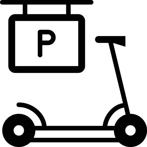 Vector illustration of Kick Bike Station Vector glyph Icon Design, Green transport Symbol on white background, eco Motorized scooter Sign, Electric Scooter parking facilities Concept, mobile app uil elements