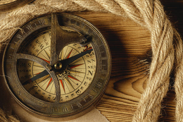 istock Ship rope and compass on wooden background 1300103627