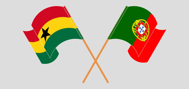 가나와 포르투갈의 교차하고 흔들리는 깃발 - portugal ghana stock illustrations