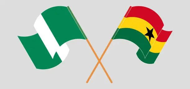 Vector illustration of Crossed and waving flags of Nigeria and Ghana