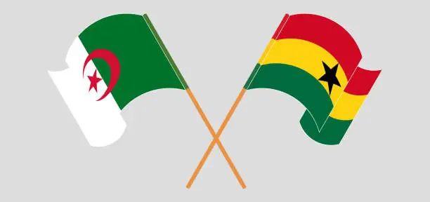 Vector illustration of Crossed and waving flags of Algeria and Ghana