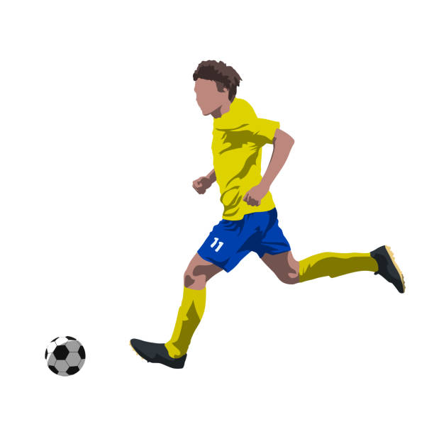 Soccer player running with ball, abtract vector illustration. Summer team sport Soccer player running with ball, abtract vector illustration. Summer team sport midfielder stock illustrations