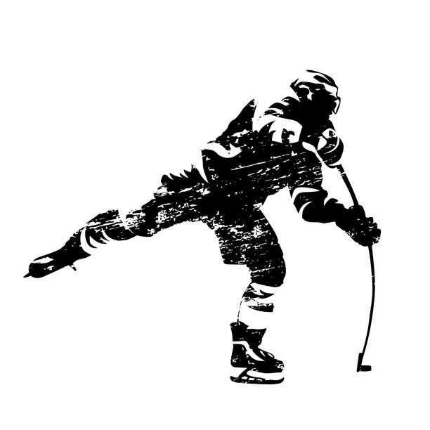 ilustraciones, imágenes clip art, dibujos animados e iconos de stock de silueta vectorial rayada del jugador de hockey sobre hielo - ice grunge winter backgrounds