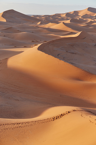 Endless Sands of the Sahara desert. Beautiful sunset over sand dunes of Sahara Desert Morocco Africa