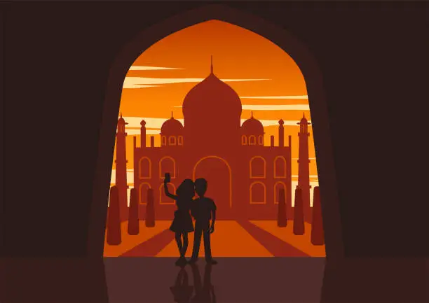 Vector illustration of People - 08 Couple Taj  Mahal