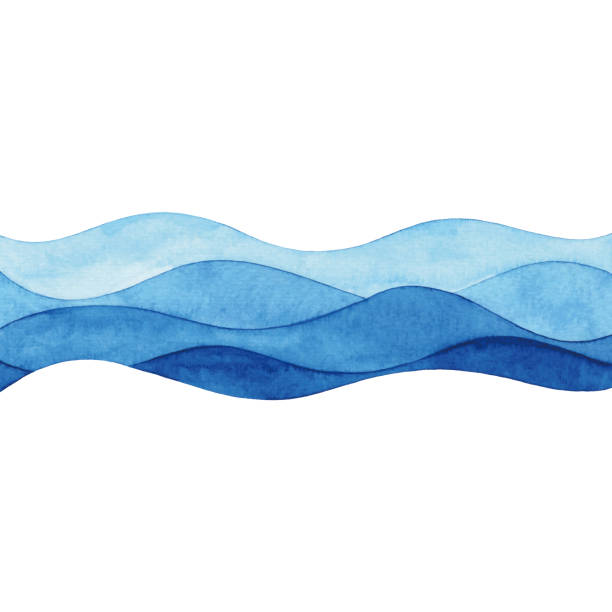 aquarell abstrakte blaue wellen - wave stock-grafiken, -clipart, -cartoons und -symbole