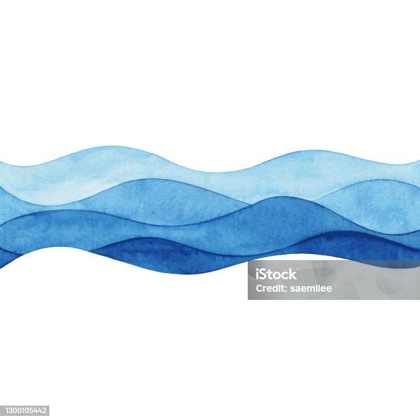 Ilustración de Watercolor Abstract Blue Waves y más Vectores Libres de Derechos de Ola - Ola, Diseño ondulado, Agua