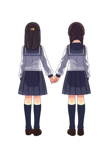 Two Girls In Sailor Uniforms Holding Hands Stock Illustration - Download  Image Now - Back, Manga Style, Rear View - iStock
