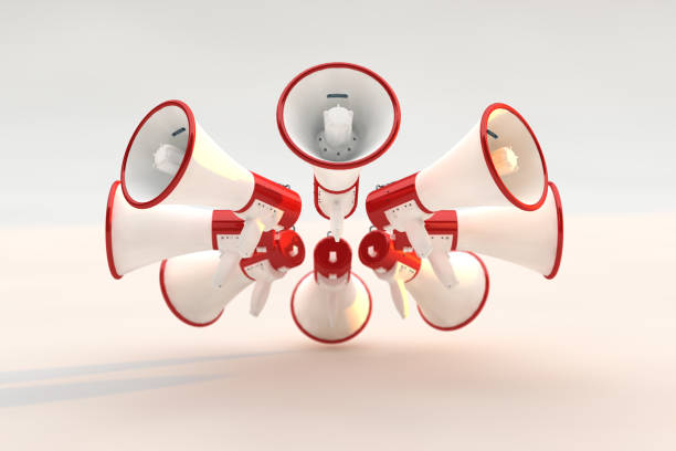 istock Megaphones concept on white background, Modern technology announcement concept 1300106840