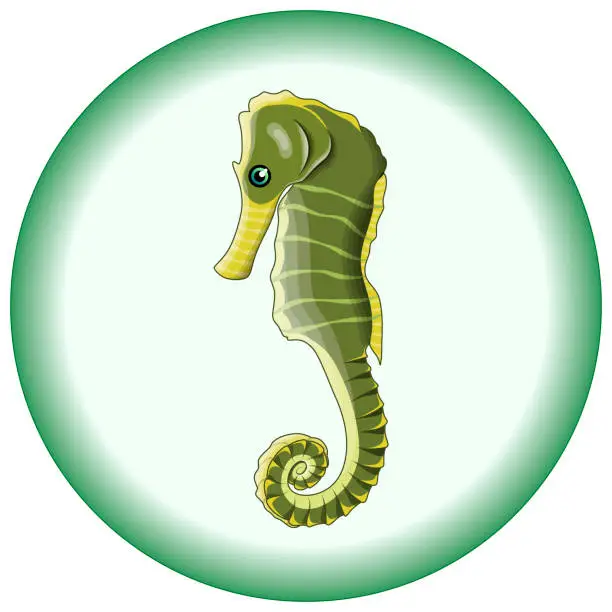 Vector illustration of Vector composition of green seahorse on a round light green background