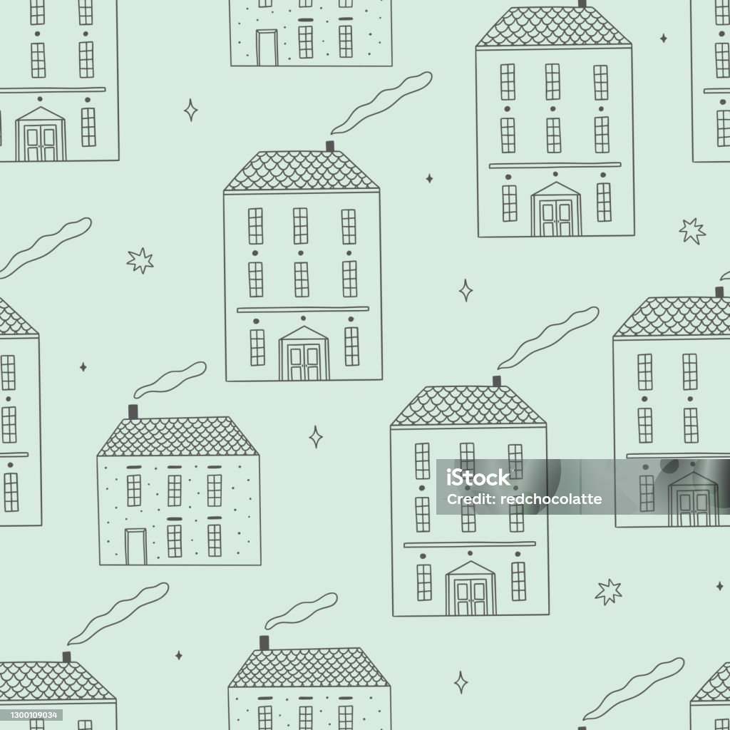 House Pattern Vector Vector Pattern With House Illustrations Seamless Background With Hand ...