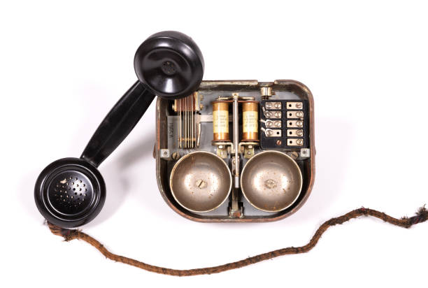 istock Disassembled old retro vintage rotary phone, isolated on white 1300109683