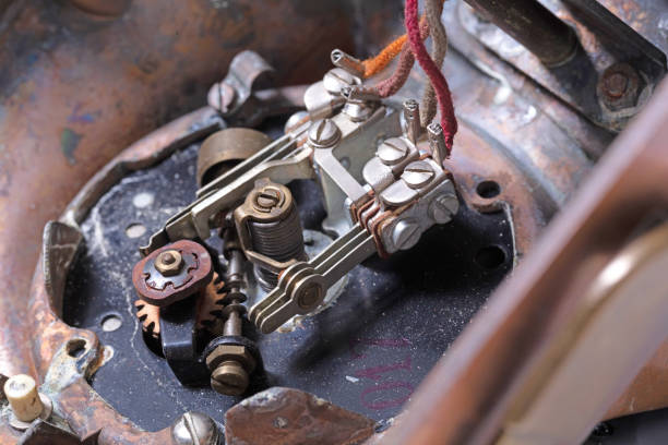 istock The inside of a very old telephone (1930's), selective focussed 1300109731