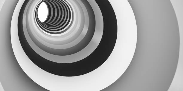 istock A view of black and white placed in a deep circle a spiral pattern in a pipe  A pipe with a deep vertical bottom. Perspective of geometric hypnosis flowing down below 3D illustration 1300110719