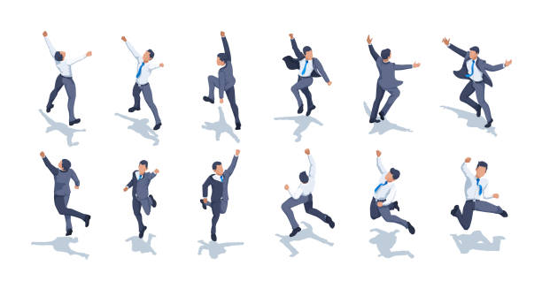 즐거운 남자 세트 - jumping business people businessman stock illustrations