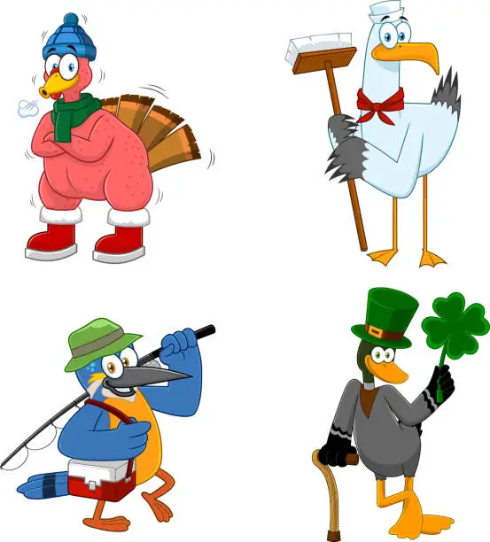 Vector illustration of Cartoon Birds Characters. Vector Collection